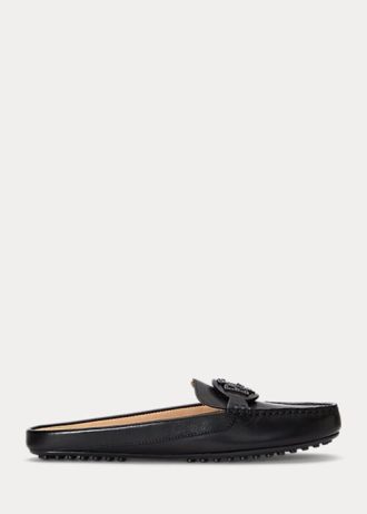 Chaussures plates noires Ralph Lauren Brynn en cuir bruni pour femme