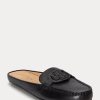 Chaussures plates noires Ralph Lauren Brynn en cuir bruni pour femme Chaussures plates noires Ralph Lauren Brynn en cuir bruni pour femme