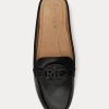 Chaussures plates noires Ralph Lauren Brynn en cuir bruni pour femme Chaussures plates noires Ralph Lauren Brynn en cuir bruni pour femme
