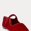 Chaussures plates pointues Mary Jane en velours rouge Ralph Lauren pour femmes Chaussures plates pointues Mary Jane en velours rouge Ralph Lauren pour femmes