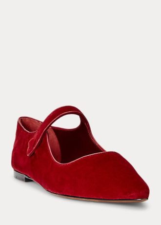 Chaussures plates pointues Mary Jane en velours rouge Ralph Lauren pour femmes