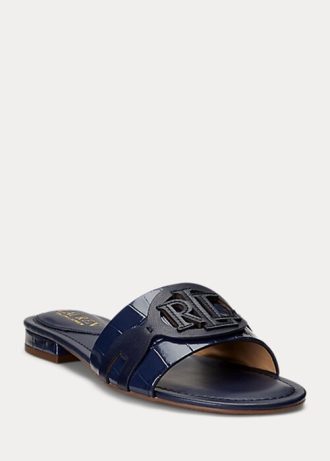 Chaussures plates Ralph Lauren Alegra en cuir à motif crocodile bleu marine pour femme