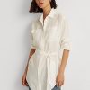 Chemises blanches en lin avec ceinture Ralph Lauren pour femmes Chemises blanches en lin avec ceinture Ralph Lauren pour femmes