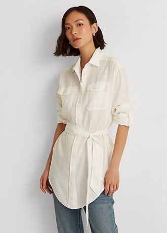 Chemises blanches en lin avec ceinture Ralph Lauren pour femmes