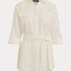 Chemises blanches en lin avec ceinture Ralph Lauren pour femmes Chemises blanches en lin avec ceinture Ralph Lauren pour femmes