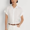 Chemises blanches à manches dolman en lin Ralph Lauren pour femmes