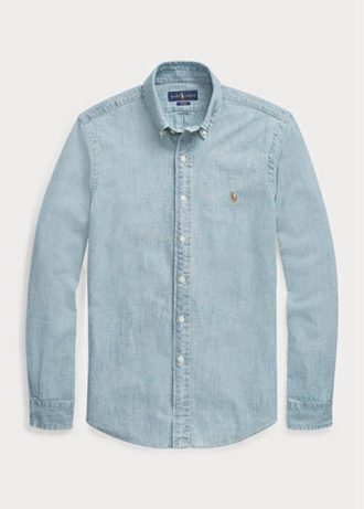 Chemises bleues en chambray slim fit Ralph Lauren pour hommes