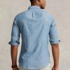 Chemises bleues en chambray slim fit Ralph Lauren pour hommes Chemises bleues en chambray slim fit Ralph Lauren pour hommes