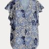Chemises bleues en georgette froissée à fleurs Ralph Lauren pour femmes