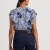 Chemises bleues en georgette froissée à fleurs Ralph Lauren pour femmes