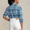 Chemises bleues en sergé de coton à carreaux Ralph Lauren pour femmes