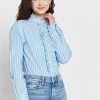 Chemises bleues à volants et rayures Ralph Lauren pour femmes Chemises bleues à volants et rayures Ralph Lauren pour femmes