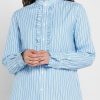 Chemises bleues à volants et rayures Ralph Lauren pour femmes Chemises bleues à volants et rayures Ralph Lauren pour femmes