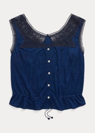 Chemises caraco bleu marine Ralph Lauren indigo à bordure crochetée pour femme