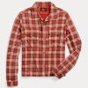 Chemises de camp rouges en jersey à imprimé écossais Ralph Lauren pour femmes Chemises de camp rouges en jersey à imprimé écossais Ralph Lauren pour femmes