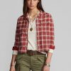 Chemises de camp rouges en jersey à imprimé écossais Ralph Lauren pour femmes Chemises de camp rouges en jersey à imprimé écossais Ralph Lauren pour femmes