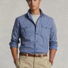 Chemises de travail chino bleues Ralph Lauren coupe classique pour hommes