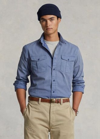 Chemises de travail chino bleues Ralph Lauren coupe classique pour hommes