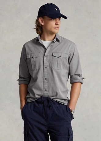 Chemises de travail chino classiques Ralph Lauren grises pour hommes