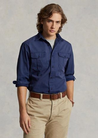 Chemises de travail chino coupe classique Ralph Lauren bleu marine pour homme