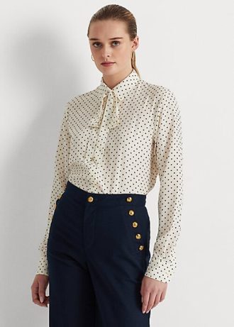Chemises en crêpe à pois Ralph Lauren crème/bleu marine pour femme