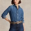 Chemises en jean bleues Ralph Lauren pour femmes Chemises en jean bleues Ralph Lauren pour femmes