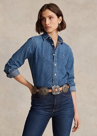 Chemises en jean bleues Ralph Lauren pour femmes