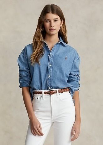 Chemises en jean oversize bleues Ralph Lauren pour femmes