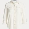 Chemises en jersey extensible Ralph Lauren crème pour femmes Chemises en jersey extensible Ralph Lauren crème pour femmes