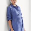 Chemises en lin bleues à ceinture Ralph Lauren pour femmes Chemises en lin bleues à ceinture Ralph Lauren pour femmes