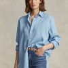 Chemises en lin bleues Ralph Lauren coupe décontractée pour femmes