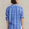 Chemises en lin à carreaux bleu Ralph Lauren pour femme, coupe décontractée Chemises en lin à carreaux bleu Ralph Lauren pour femme, coupe décontractée