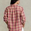 Chemises en lin à carreaux coupe décontractée Ralph Lauren roses pour femmes Chemises en lin à carreaux coupe décontractée Ralph Lauren roses pour femmes