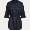 Chemises en lin ceinturées bleu marine Ralph Lauren pour femme Chemises en lin ceinturées bleu marine Ralph Lauren pour femme
