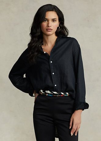 Chemises en lin noires Ralph Lauren coupe décontractée pour femmes