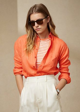 Chemises en lin orange Ralph Lauren Adrien pour femmes