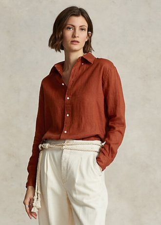 Chemises en lin orange Ralph Lauren coupe décontractée pour femmes