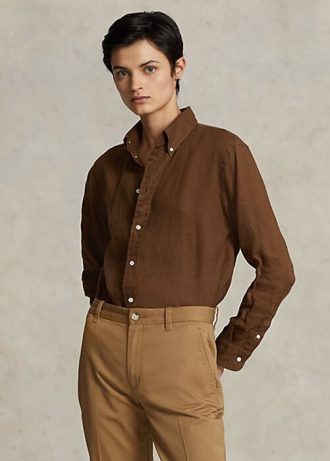 Chemises en lin Ralph Lauren marron coupe décontractée pour femme