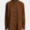 Chemises en lin Ralph Lauren marron coupe décontractée pour femme Chemises en lin Ralph Lauren marron coupe décontractée pour femme