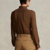 Chemises en lin Ralph Lauren marron coupe décontractée pour femme Chemises en lin Ralph Lauren marron coupe décontractée pour femme