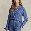 Chemises en lin rayées bleues Ralph Lauren pour femmes, coupe décontractée Chemises en lin rayées bleues Ralph Lauren pour femmes, coupe décontractée
