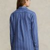 Chemises en lin rayées bleues Ralph Lauren pour femmes, coupe décontractée Chemises en lin rayées bleues Ralph Lauren pour femmes, coupe décontractée