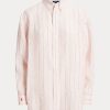 Chemises en lin rayées coupe décontractée Ralph Lauren roses pour femmes Chemises en lin rayées coupe décontractée Ralph Lauren roses pour femmes