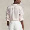Chemises en lin rayées coupe décontractée Ralph Lauren roses pour femmes Chemises en lin rayées coupe décontractée Ralph Lauren roses pour femmes