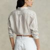 Chemises en lin rayées Ralph Lauren marron/blanc pour femme, coupe décontractée Chemises en lin rayées Ralph Lauren marron/blanc pour femme, coupe décontractée