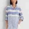 Chemises en lin surdimensionnées à rayures bleues et blanches Ralph Lauren pour femme