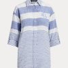 Chemises en lin surdimensionnées à rayures bleues et blanches Ralph Lauren pour femme