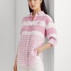 Chemises en lin surdimensionnées à rayures roses Ralph Lauren pour femmes Chemises en lin surdimensionnées à rayures roses Ralph Lauren pour femmes
