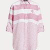 Chemises en lin surdimensionnées à rayures roses Ralph Lauren pour femmes Chemises en lin surdimensionnées à rayures roses Ralph Lauren pour femmes