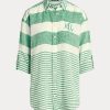 Chemises en lin surdimensionnées à rayures vertes Ralph Lauren pour femmes Chemises en lin surdimensionnées à rayures vertes Ralph Lauren pour femmes